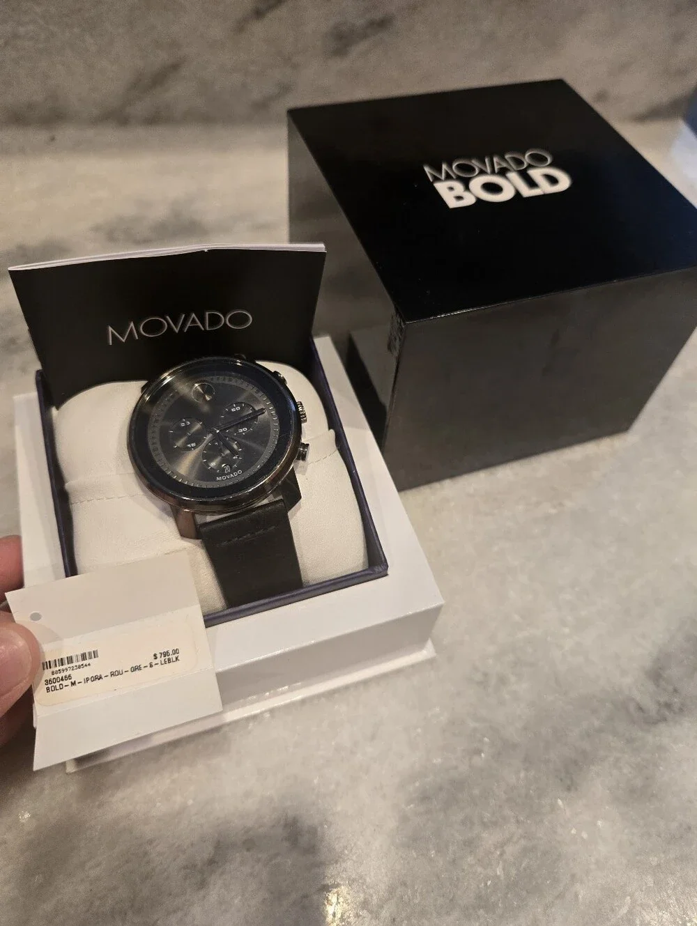 Movado Bold Chronograph Black Leather Men’s Watch $800